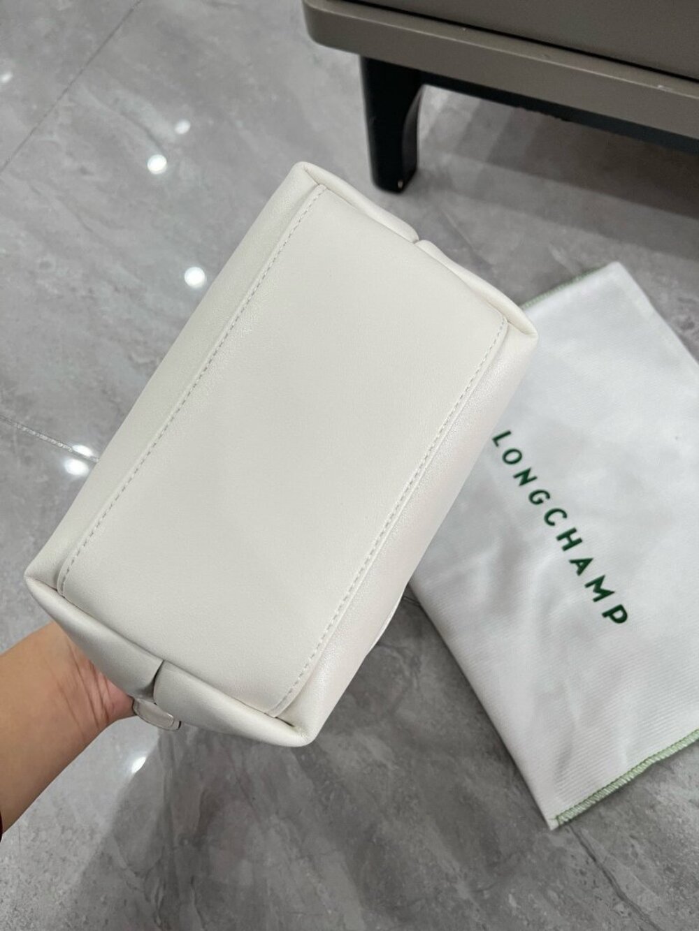 Longchamp Le Pliage XS White Full Leather Mini Top Handle Crossbody Bag - Picture 5 of 7